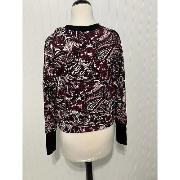 Joie Caleigh Floral Paisley Printed Sweatshirt Thumbhole Burgundy Red Medium - Picture 6 of 12